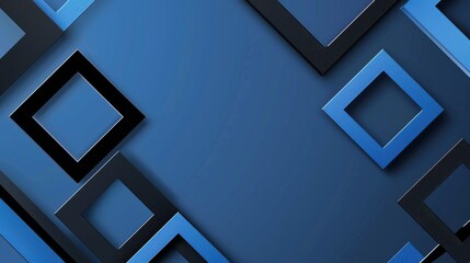 Abstract minimalist wallpaper with minimalistic squares and triangles on blue background. Banner template with white center text area. Ideal for modern designs.