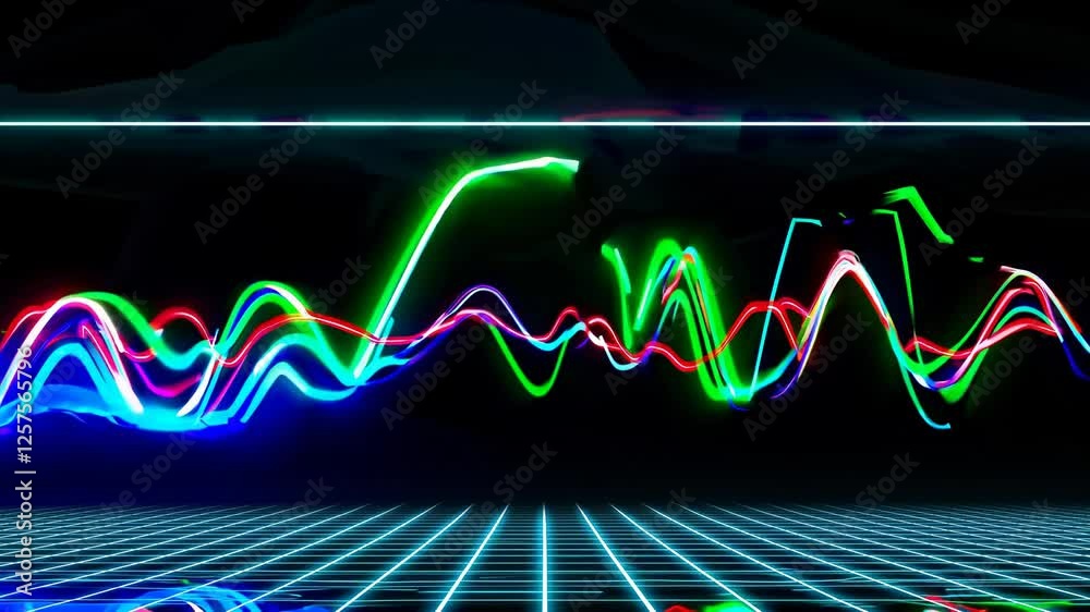 Aufkleber A high-tech interface showcasing pulsing, neon data waves in constant motion, each surge hinting at underlying analytical metrics in a futuristic digital environment.