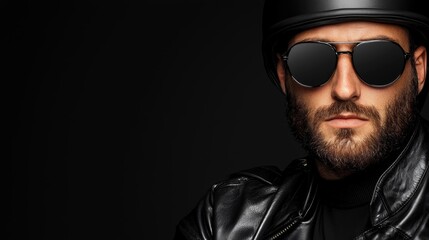 Obraz premium A man wearing a leather jacket and a helmet
