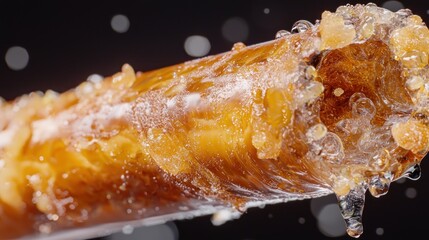 Amber resin flowing through pipe, close-up shot