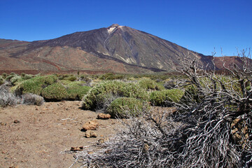 der Gipfel des Vulkan Teide auf der Canaren-Insel Teneriffa ist oft auch noch im Sommer tw....