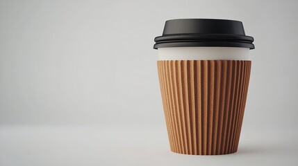 Minimalist white coffee cup with black lid standing on a smooth plain white background perfect for product mockup branding and advertising designs