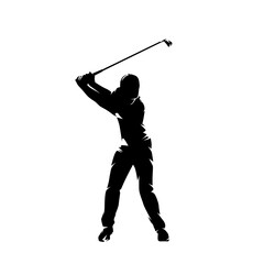 Golf player clip art, isolated vector silhouette. Sports athlete, golf swing, front view