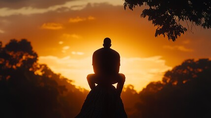 A silhouette of a person sitting on top of a tree