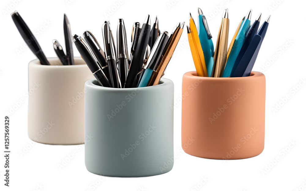 Poster a stylish ceramic pen holder with a matte finish, isolated on a empty plain background