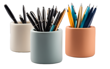 A stylish ceramic pen holder with a matte finish, isolated on a empty plain background