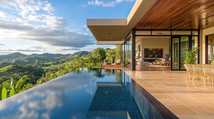 Modern villa infinity pool sunset mountain view luxury real estate