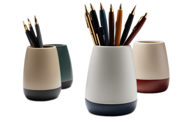 A stylish ceramic pen holder with a matte finish, isolated on a empty plain background