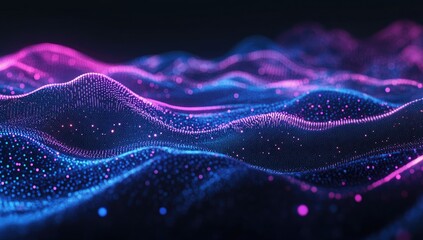 Abstract digital waves, vibrant pink and blue, data visualization