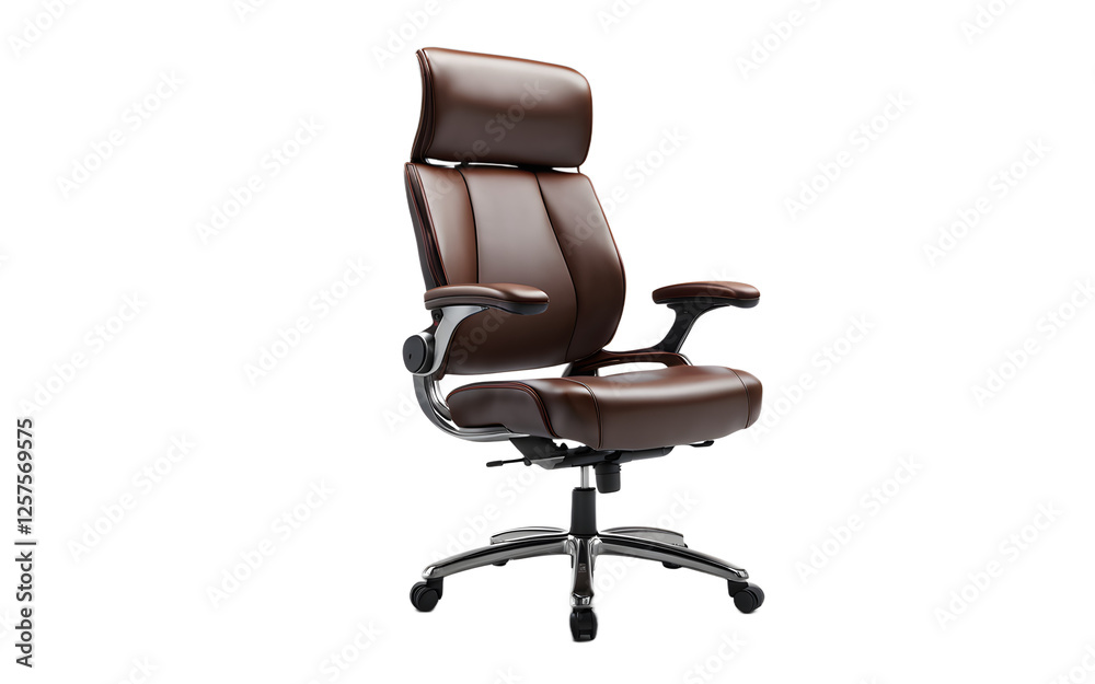 Poster a stylish office chair with lumbar support and armrests, isolated on a empty plain background