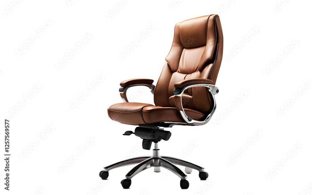 Poster a stylish office chair with lumbar support and armrests, isolated on a empty plain background