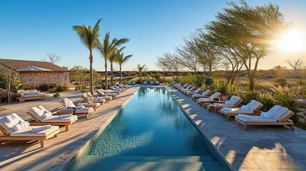 Obraz premium Desert resort pool sunrise luxury escape