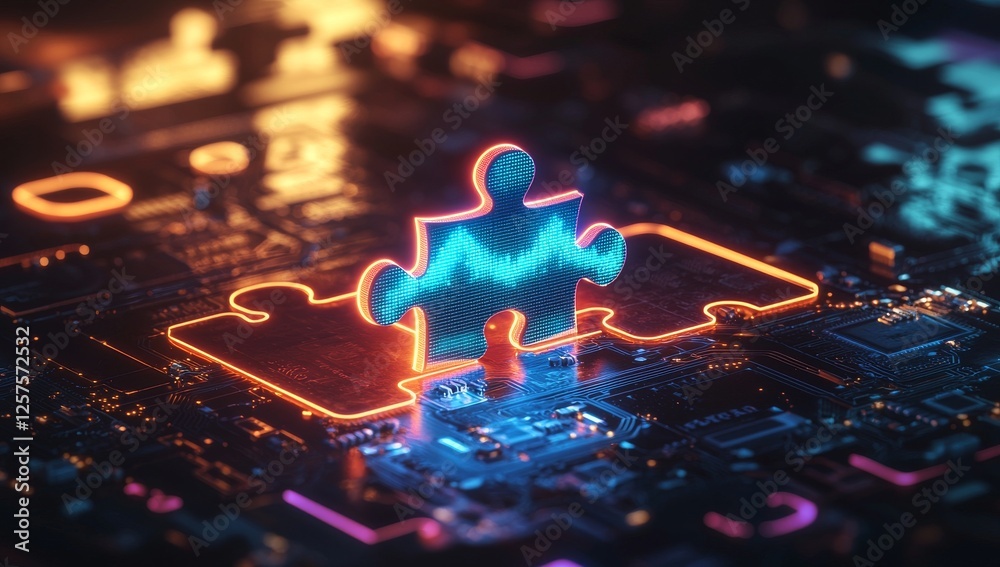 Aufkleber an abstract background infused with technology, showcasing interconnected puzzle pieces that represe