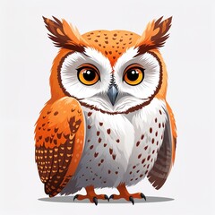 Cute orange owl cartoon illustration on plain white background