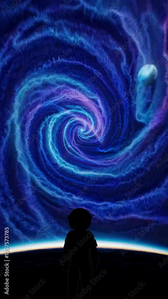 Fototapete a soft, surreal backdrop of multi-colored planetary orbs floating amidst nebula clouds, framing an a
