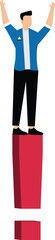 A businessman standing on a big red exclamation mark. Illustration for warning, caution and alert