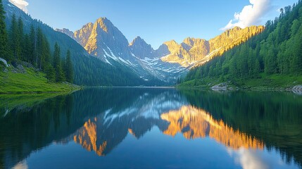 Fototapeta premium Majestic Mountain Reflection In Calm Alpine Lake