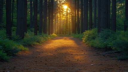 Fototapeta premium Sunset Path Through A Majestic Pine Forest