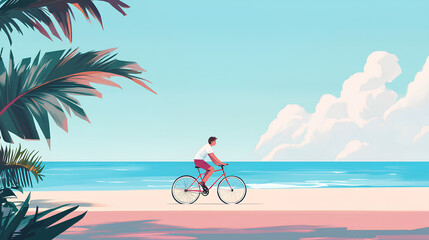Fototapeta premium Illustration of a person riding a bicycle on the beach 