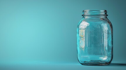 Minimalist image of an empty glass jar with a metal lid set against a gradient blue backdrop, ideal for storage, canning, and DIY projects