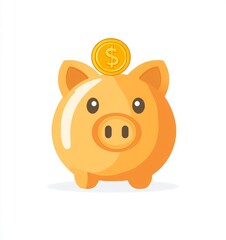 Fototapeta premium A piggy bank with a dollar coin on top. Simple flat color vector art.
