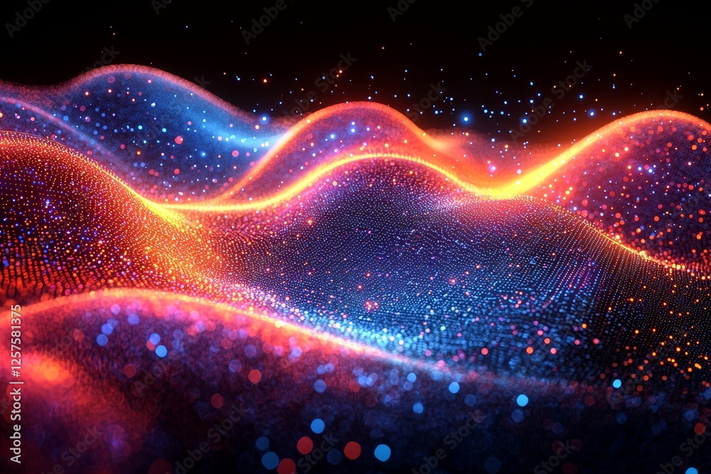 Poster design an abstract for data science using a colorful, dynamic technological backdrop with blurred wa