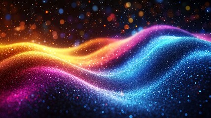 Obraz premium A design of evenly spaced horizontal dotted lines adorned with glitter dust against a deep blue-green backdrop