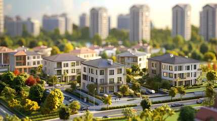 Obraz premium Modern suburban neighborhood with elegant houses and green spaces. Generative AI