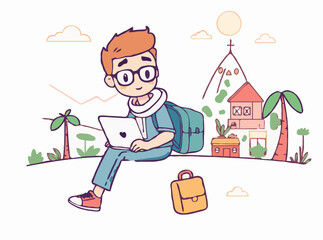 Freelance Nomad Journey: Working While Traveling Vector