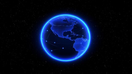 Fototapeta premium Depicting the Earth's surface at night, this image features a global web of bright connections that represent worldwide connectivity.