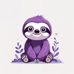 Obraz premium Cute purple sloth cartoon illustration on plain white background