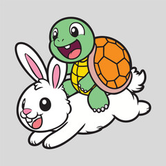 Cheerful Turtle Riding a Happy Rabbit vector