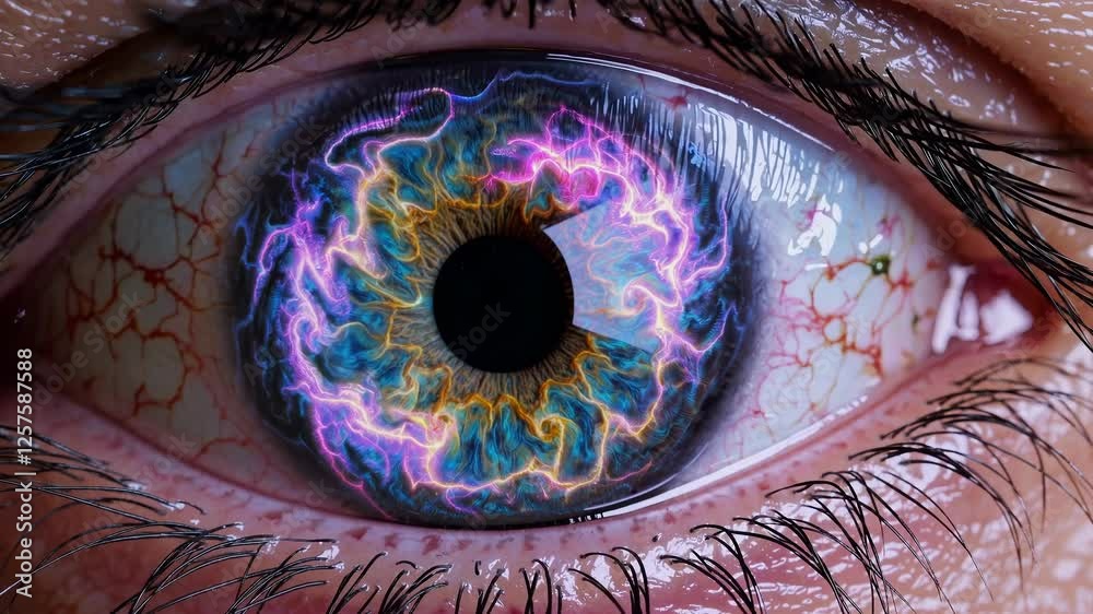 Poster a cosmic eye with glowing nebula-like textures in the iris, creating a mesmerizing and futuristic ef