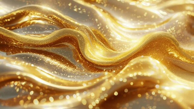 Rich waves and folds of liquid gold dominate the composition, creating a sense of movement and depth.