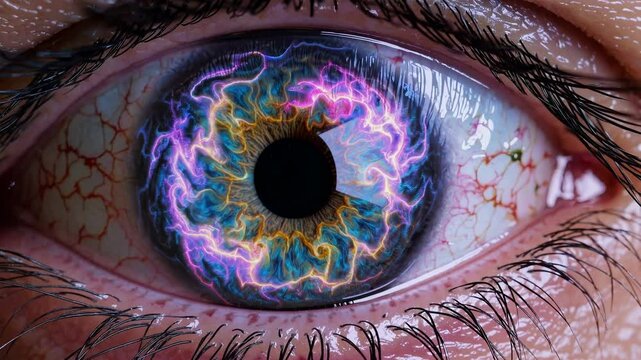 a cosmic eye with glowing nebula-like textures in the iris, creating a mesmerizing and futuristic effect