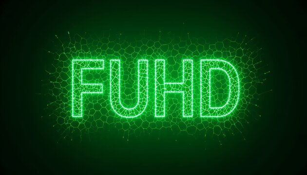 Electrifying FUHD: Neon Green Text with Crackling Energy Effect on Dark Background
