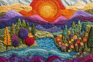 Vibrant Hand-Embroidered Landscape Art