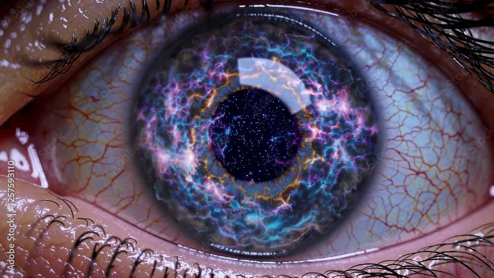 Poster a cosmic eye with glowing nebula-like textures in the iris, creating a mesmerizing and futuristic effect