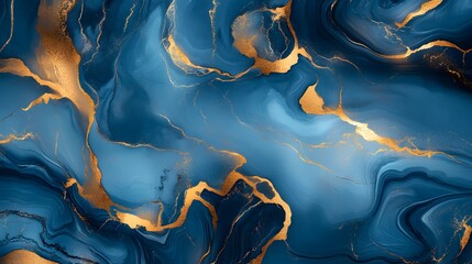 Abstract Blue and Gold Marble Texture Luxury Swirl Design Background