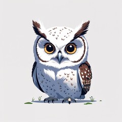Cute white owl cartoon illustration on plain white background