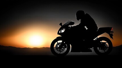 Fototapeta premium A silhouette of a person riding a motorcycle at sunset