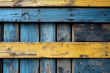 Horizontal blue lines appear on a dirty yellow background with shadows. The surface has a rough texture