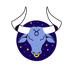 Taurus zodiac sign in round shape. Circle avatar of horoscope symbol. Icon esoteric star, constellation, astrology figure of astral calendar. Flat isolated vector illustration on white background