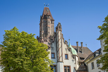 Obraz premium Turm, Innenhof, Rathaus St. Johann, Rathausplatz, Saarbrücken, Saarland, Deutschland