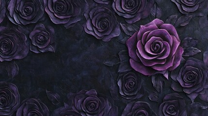 Dark purple 3D roses background.