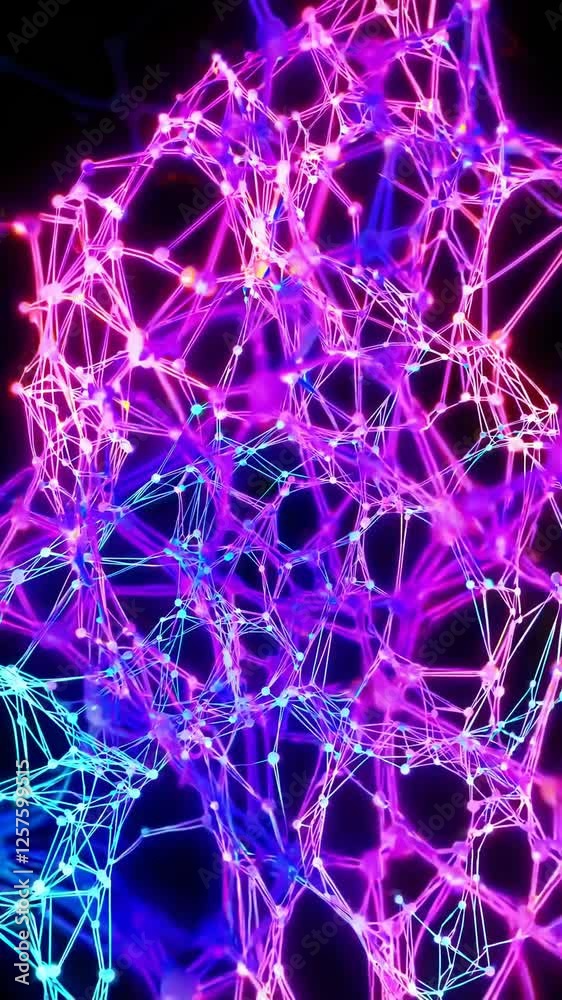 Aufkleber molecular structures forming and shifting, with transparent liquid-like connections and glowing part