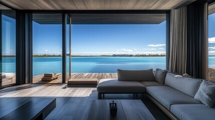 Fototapeta premium Ocean view luxury villa living room