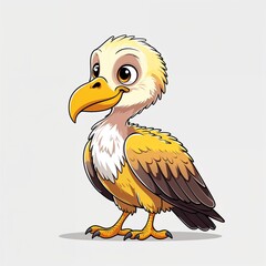 Obraz premium Cute yellow vulture cartoon illustration on plain white background