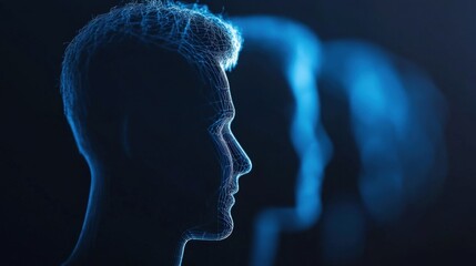 Obraz premium Abstract blue wireframe head profiles