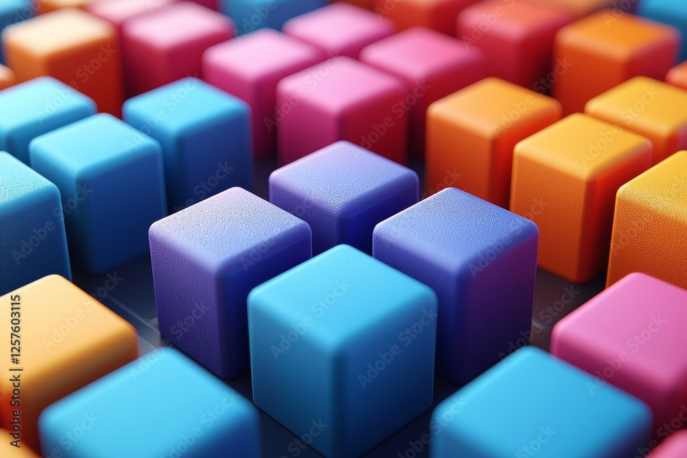 Poster an abstract multi-colored pattern of shapes in 3d form